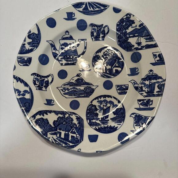 VTG 7.5" Plate Pictorial Britain Burgess & Leigh England Blue White Set of 6 - Picture 2 of 9